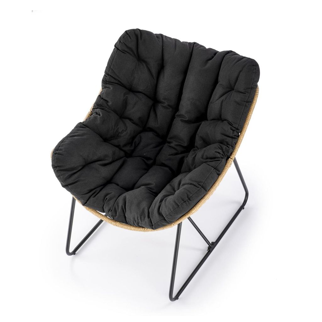 Rattan fotel, fekete párnával, fekete acél - CLAUDINE - Butopêa termék 2. képe